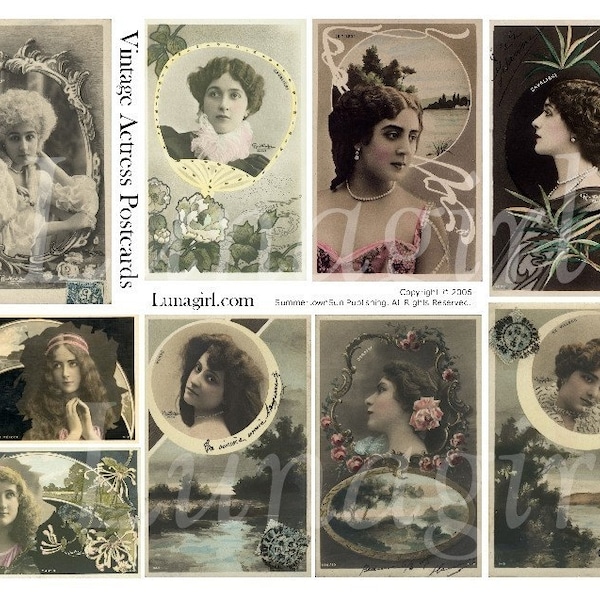 VINTAGE ACTRESSES digital collage sheet, Art Nouveau French postcards, vintage photos, antique Paris images, women ladies, Ephemera DOWNLOAD