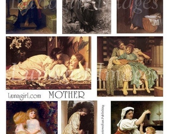 MOTHER digital collage sheet, elegant Victorian ART, Vintage Images, paintings Mothers Children Babies, renaissance images Ephemera DOWNLOAD