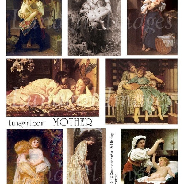 MOTHER digital collage sheet, elegant Victorian ART, Vintage Images, paintings Mothers Children Babies, renaissance images Ephemera DOWNLOAD