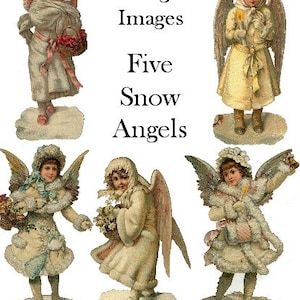 SNOW ANGELS DOWNLOAD vintage images, Victorian Christmas, angelic girls children holidays cards, antique winter ephemera printables die-cuts