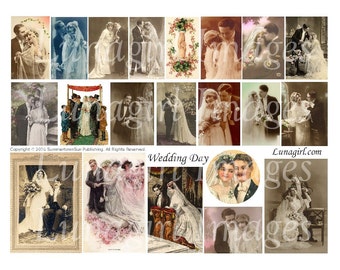 VINTAGE WEDDINGS digital collage sheet, vintage brides photos cards, Victorian women couples flappers romance, altered art ephemera DOWNLOAD