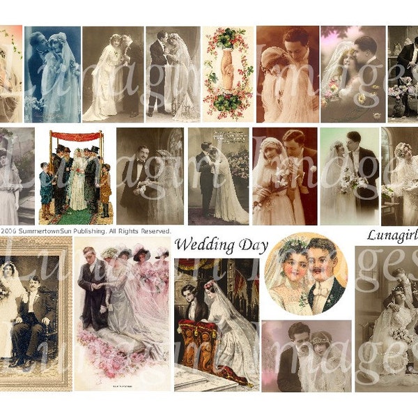 VINTAGE WEDDINGS digital collage sheet, vintage brides photos cards, Victorian women couples flappers romance, altered art ephemera DOWNLOAD