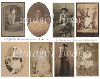 VINTAGE WOMEN digital collage sheet, African-American Vintage Photos, Victorian Ladies, Black Women sepia portraits, cards ephemera DOWNLOAD