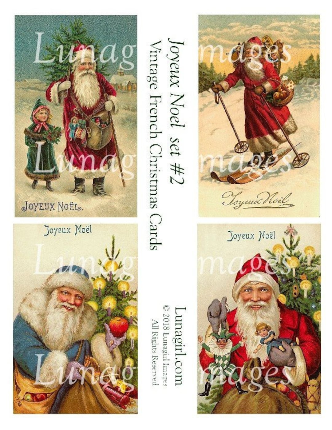 vintage french santa cards digital collage sheet, christmas cards