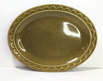 Vintage Homer Laughlin Sheffield Granada 70s Avocado Green Oval Platter 11.625"