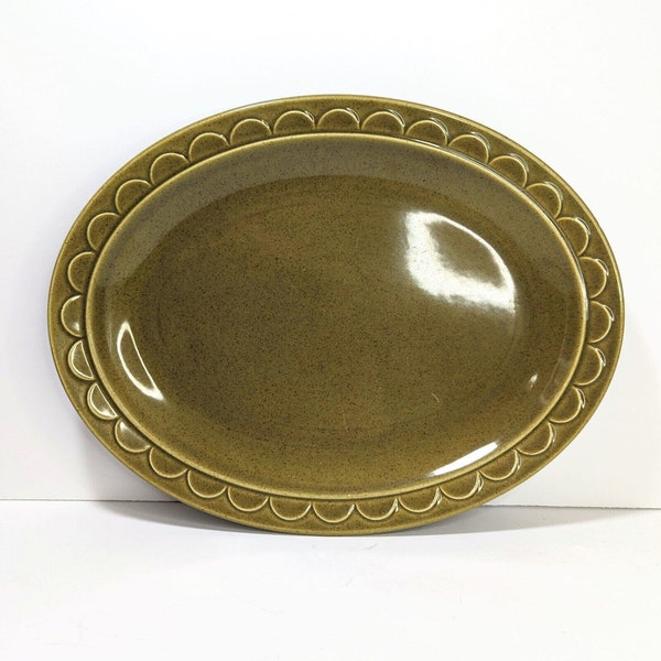 Vintage Homer Laughlin Sheffield Granada 70s Avocado Green Oval Platter 11.625"