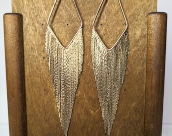 Vintage Boho Goldtone Fringe Duster Earrings