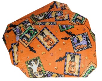 Vintage 1990s Retro Halloween Plastic Padded Placemat Set of 4 Witch Ghost Bat