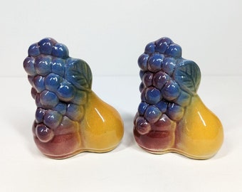 1950's Shawnee Pottery Salt and Pepper Shakers Fruit Pear Peach Grape Ceramic