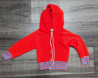 Vintage 1970s Baby Toddler Zip up Hoodie Red White Blue Jogger Sweatshirt CUTE