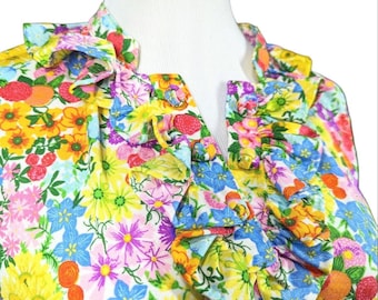 Vintage 70's FALCONETTO ITALY Floral Polyester Long Sleeve MOD Mini Dress M-L