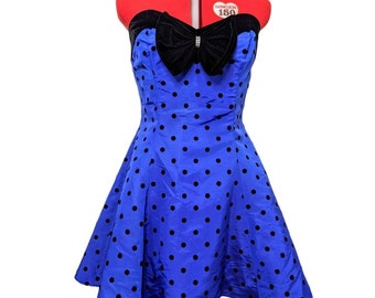 Vintage 1980’s RAMPAGE Polka Dot Prom Party Dress Made in USA Blue Purple