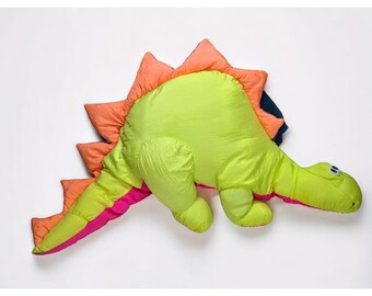 Vintage 1992 TRENDMASTER Neon Yellow DINOSAUR stuffed animal plushie