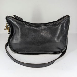 70's 80's Vintage Black Grey Coach Large Swinger Bag Leather Shoulder Bag USA image 1