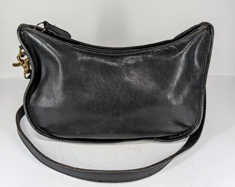 70's 80's Vintage Black Grey Coach Large Swinger Bag Leather Shoulder Bag USA