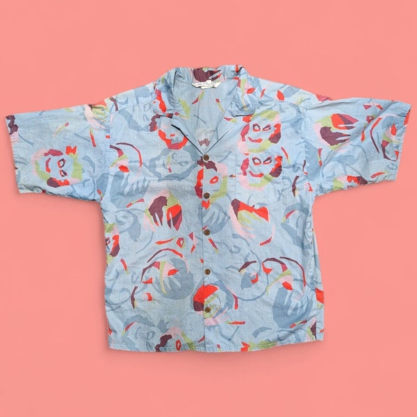 Vintage 1980's Simi O Pago Pago Resort Wear HAWAIIAN Shirt MENS L Coconut Buttons