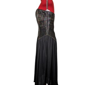 Vintage 1980s Strapless Prom Party Dress Black Colorful Metallic Top MADE USA image 4