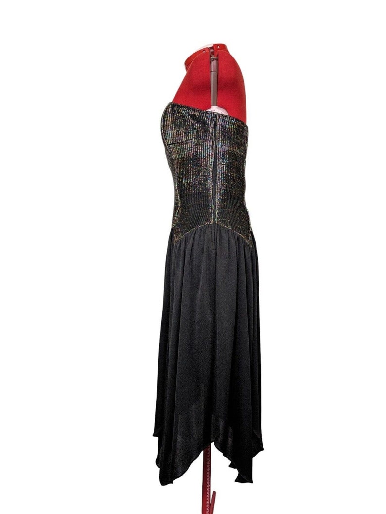 Vintage 1980s Strapless Prom Party Dress Black Colorful Metallic Top MADE USA image 4