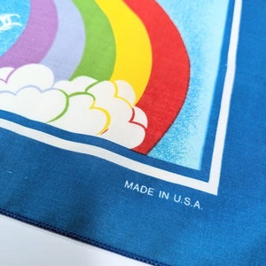 Vintage 80's Wamcraft Bandana Scarf Rainbow Unicorns Clouds Sky Blue USA Pride 1980 image 4