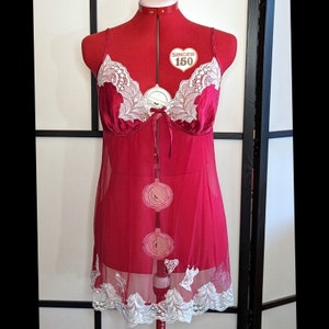 Vintage Y2K 2000's VS Victories Secret Valentines Day Baby doll Slip Lingerie Red Lace Silk MED VTG