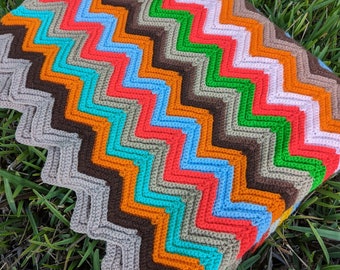 70's Vintage Handmade Chevron Afgan Blanket throw