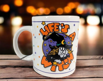 Vintage 1995 Collectable Halloween Mug LIFE'S A WITCH Rare Witch Face witch hat