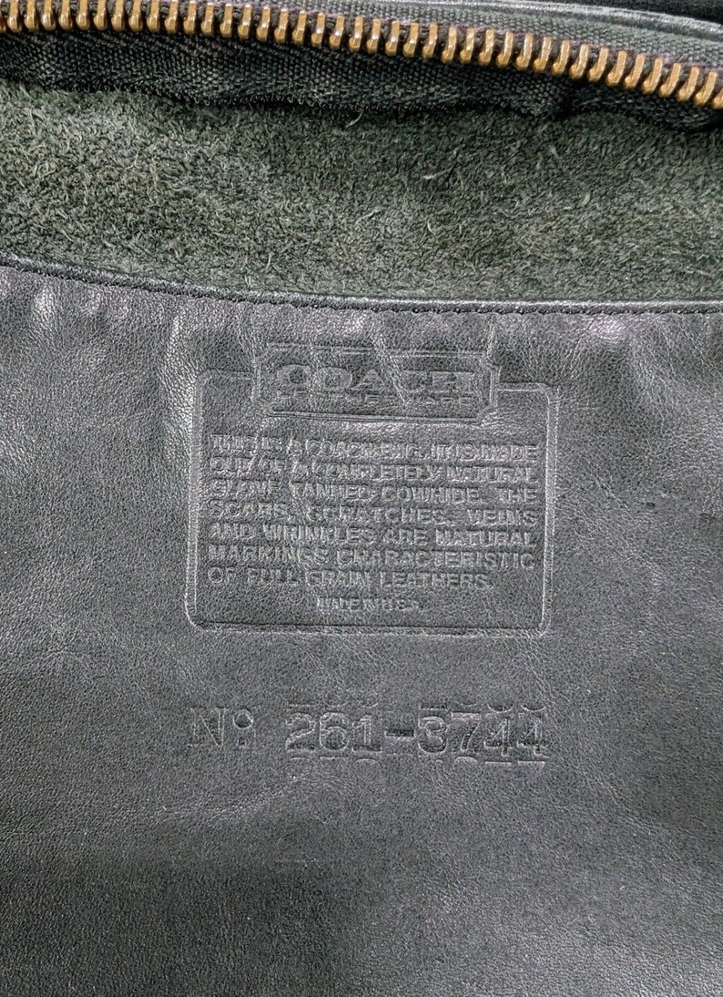 70's 80's Vintage Black Grey Coach Large Swinger Bag Leather Shoulder Bag USA image 8