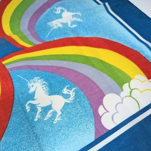 Vintage 80's Wamcraft Bandana Scarf Rainbow Unicorns Clouds Sky Blue USA Pride 1980 image 3