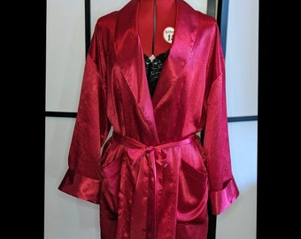 Vintage Gold Label VS Victoria's Secret Red Satin Robe Kimono 80's 90's Small VTG