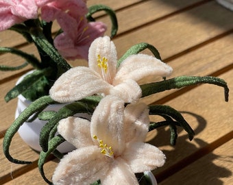 Freesia mini pot, Flower mini pot decoration, Flower decor, Pipe cleaners Finished products