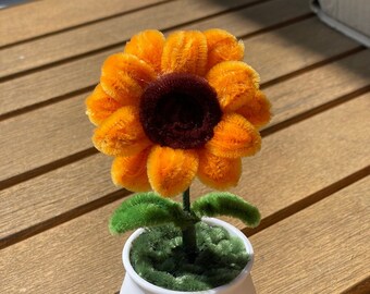 Sunflower decor, Flower mini pot decoration,  Sunflower plant pot, Pipe cleaners Finished products