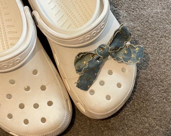 Denim bow shoe charms, Jean bow shoe charms