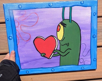 Planktons Valentine Painting, Abstract Wall Art, Plankton Canvas Painting, SpongeBob, Bikini Bottom Canvas Painting, Handpainted Acrylic