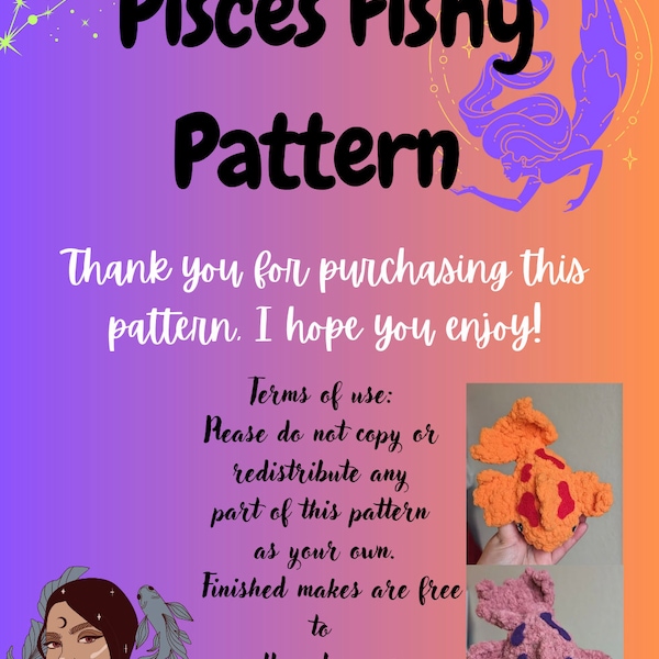 Pisces Fishy Crochet Pattern, Low Sew Pattern, Plush C Therapy, Ocean, Koi, DIY, Fiber Art, Crochet Tools, Unique Crochet