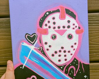 Jason Painting, Abstract Wall Art, Friday the 13th Canvas Painting, Horror, Scary Movie Canvas Painting, Handpainted Acrylic