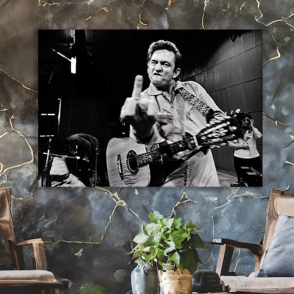 Johnny Cash Middle Finger Canvas Wall Art  | Wall Art, Posters, Prints, Pictures, Paintings, Photos and Home Decor