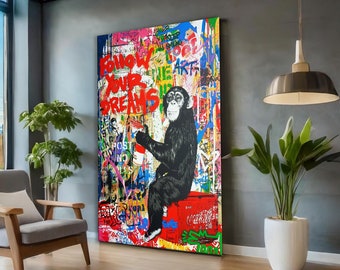 Banksy Affe Post Nein Folge Deinen Träumen und Held Pop Art Öl Gemälde Oder Leinwand Druck, Straßen Graffiti Affe Leinwand Wandkunst