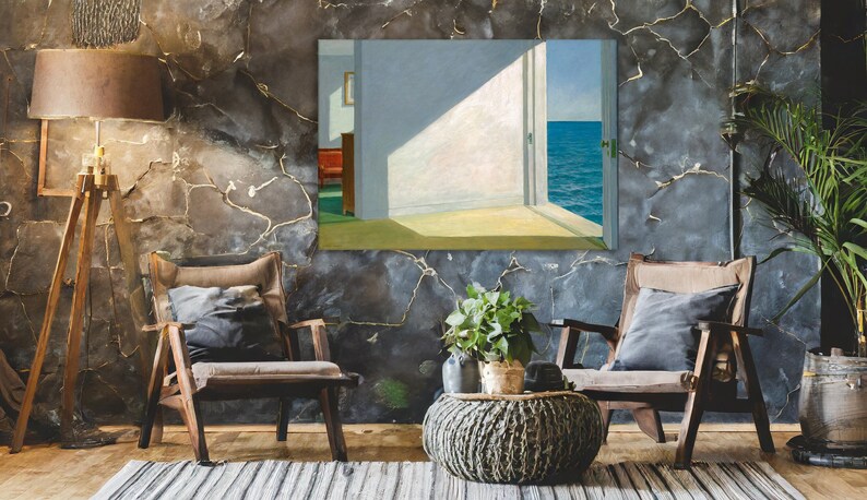 Toile Rooms by the Sea par Edward Hopper, grande impression d'art mural moderne, grande galerie d'art encadrée nature, décoration murale minimaliste pour le salon image 1