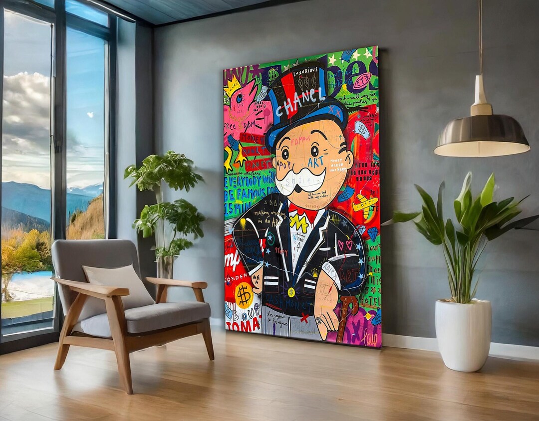 Monopoly Man Famous Pop Art Oil Painting or Canvas Print, Banksy ...