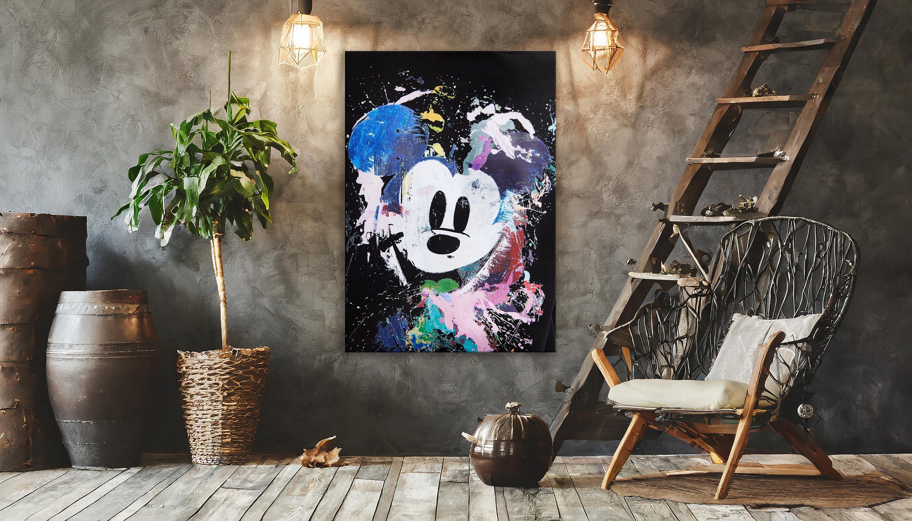 Blue and Black Abstract Mickey Mouse Pop Art Oil Painting or Canvas