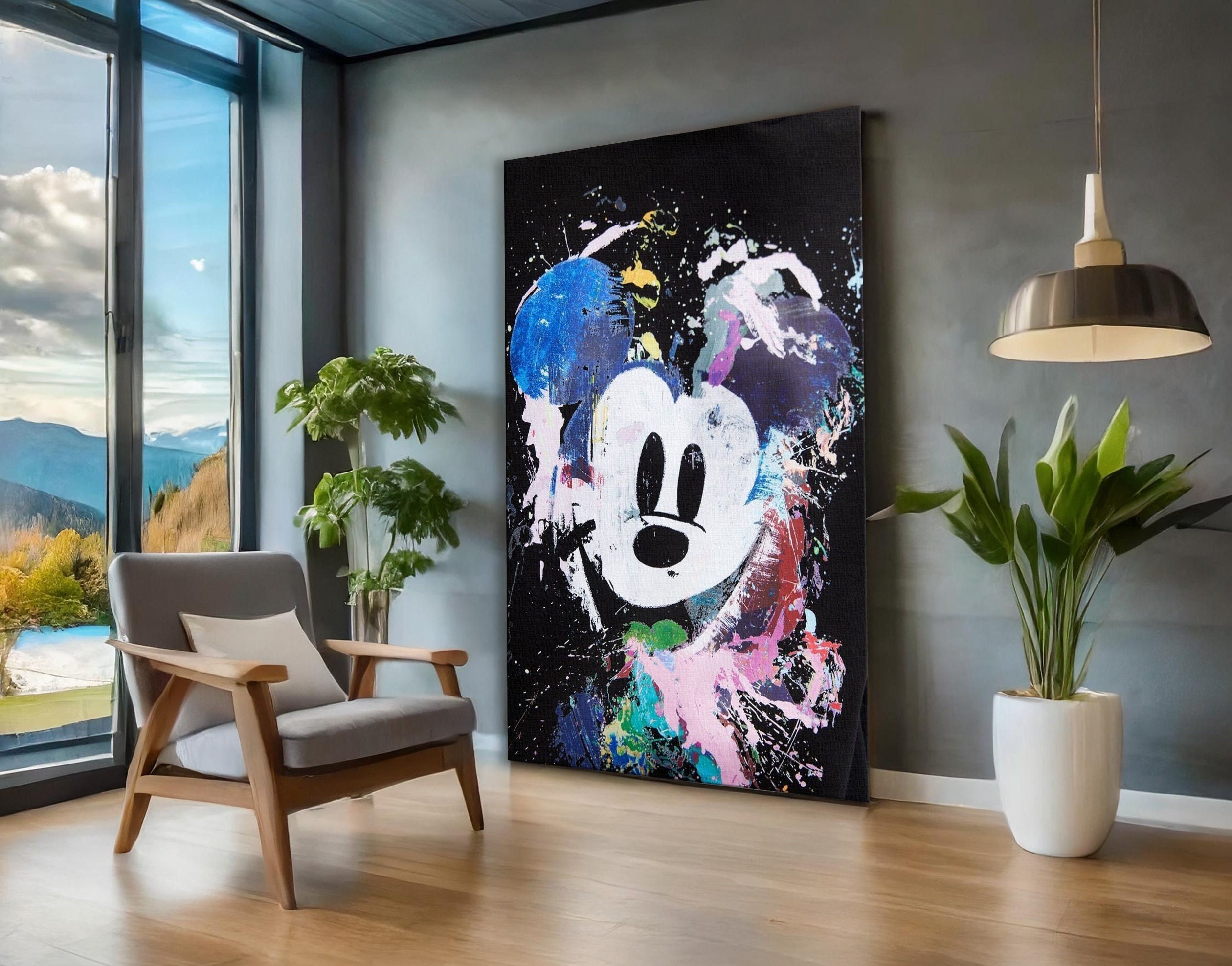 Blue and Black Abstract Mickey Mouse Pop Art Oil Painting or Canvas