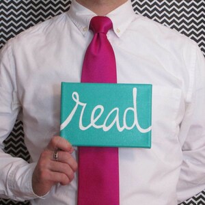 READ 5x7 turquoise acrylic painting