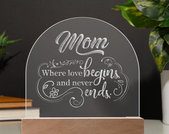 Gravierte Acrylplakette, individuelles Fotogeschenk für Mama, unseren ersten Muttertag