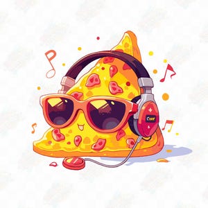 Bonita porción de pizza con queso y gafas de sol, paquete de imágenes prediseñadas PNG de alta calidad, imágenes prediseñadas kawaii, manualidades para imprimir, uso comercial