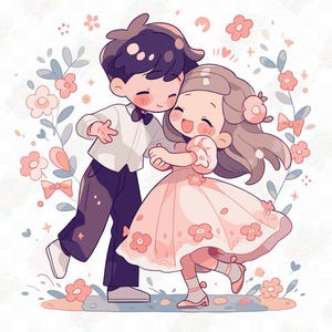 Couples mignons danse ballet gracieux élégant, mignon Clipart Kawaii, haute qualité PNG Clipart Bundle, création artistique imprimable, usage Commercial