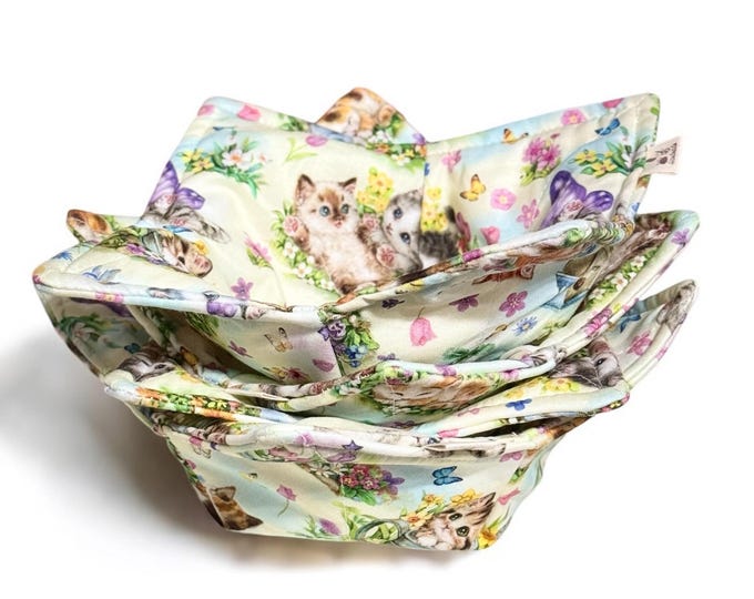 Featured listing image: Microwave Soup Bowl Cozy/Holder, Ice cream, Hot & cold bowl holder, Pet print fabric,