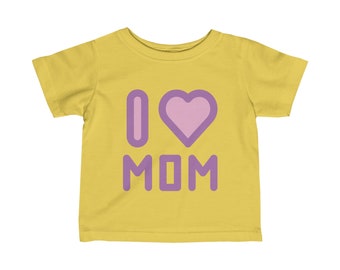 I LOVE MOM - Camiseta de punto fino para bebé con letras moradas