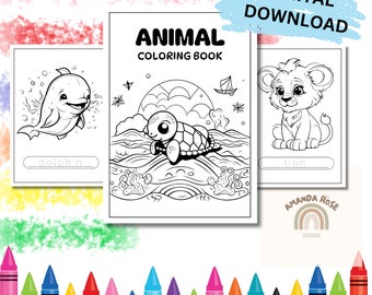 Animal Coloring Pages, Tracing Animal Spelling, Learning Activity, Interactive, Kindergarten Activity, Preschool Activity, Digital Coloring