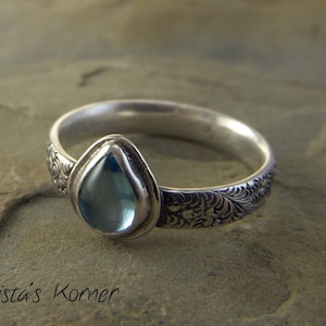Solid Sterling Silver Stackable Rustic Swiss blue topaz Handmade Ring