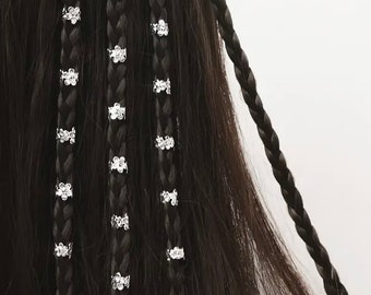 20-Pcs Floral Charm Hair Rings - Silver Hair Jewelry for Braids and Dreadlocks, Stylish Hair Accessory for Women and Girls